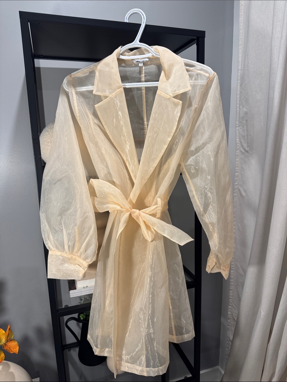 131. Naked Zebra Sheer Organza Belted Robe - Cream
